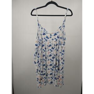 Cacique Babydoll Plus 22/24 Floral V-Neck Sleeveless Chemise Cotton White Blue‎
